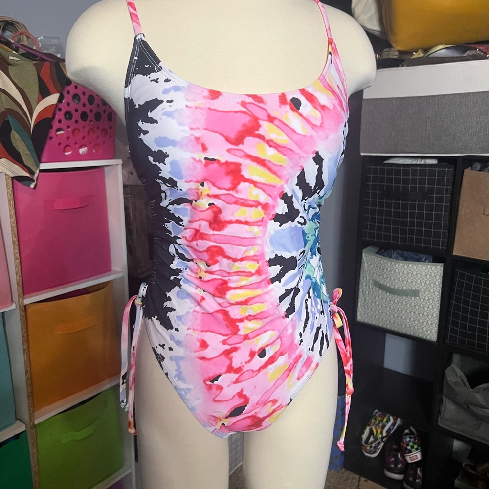 Pink and Blue One Piece Swimwear with Spaghetti Straps